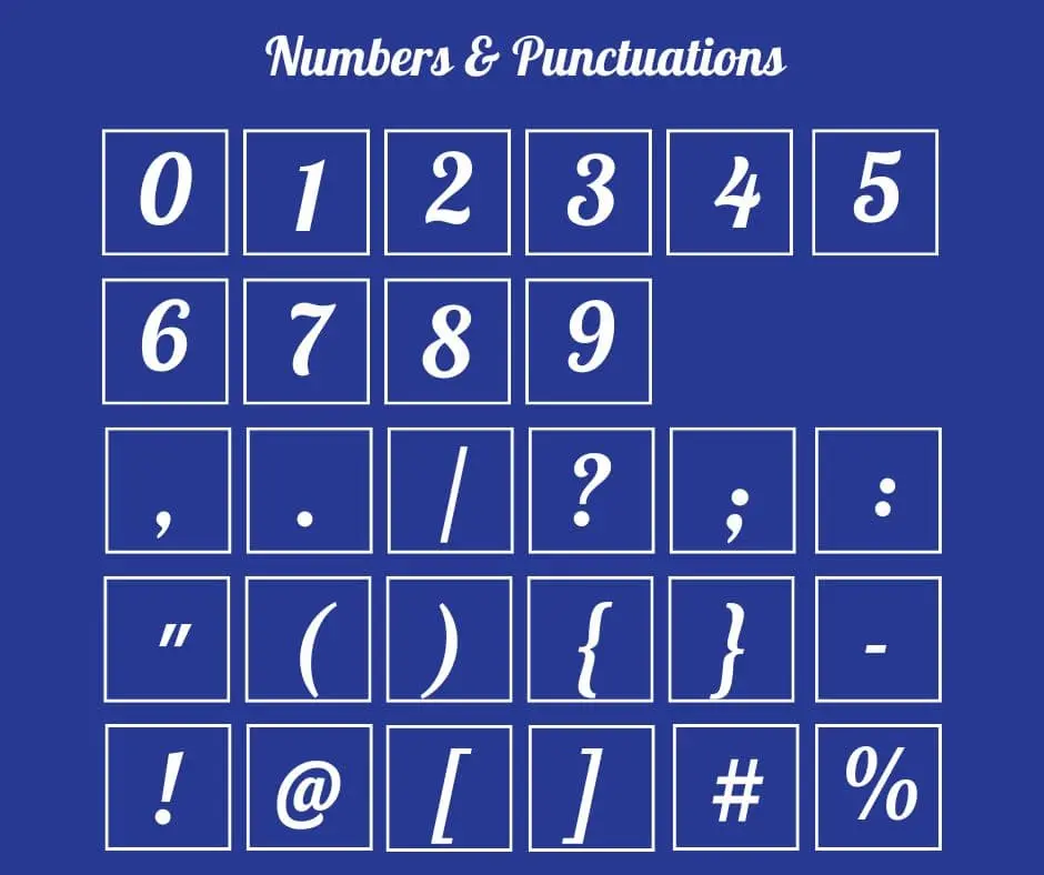 Almost Friday Font Numbers and Punctuations