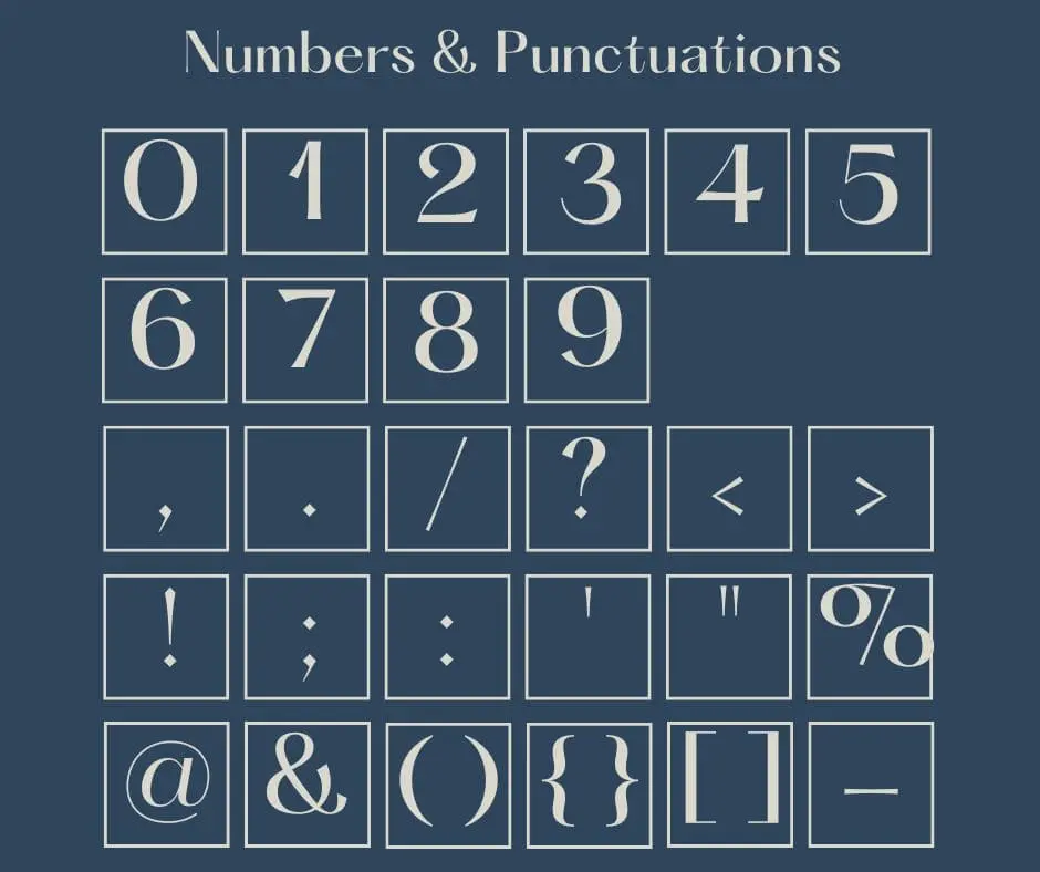 Hatton Font Numbers and Punctuations