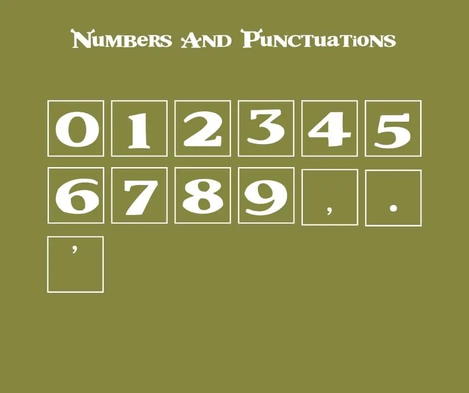 Shrek Font Numbers and Symbols