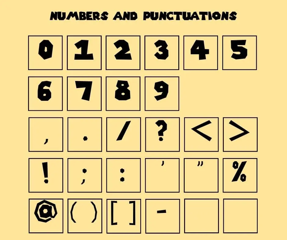 Super Mario Font Numbers and Symbols