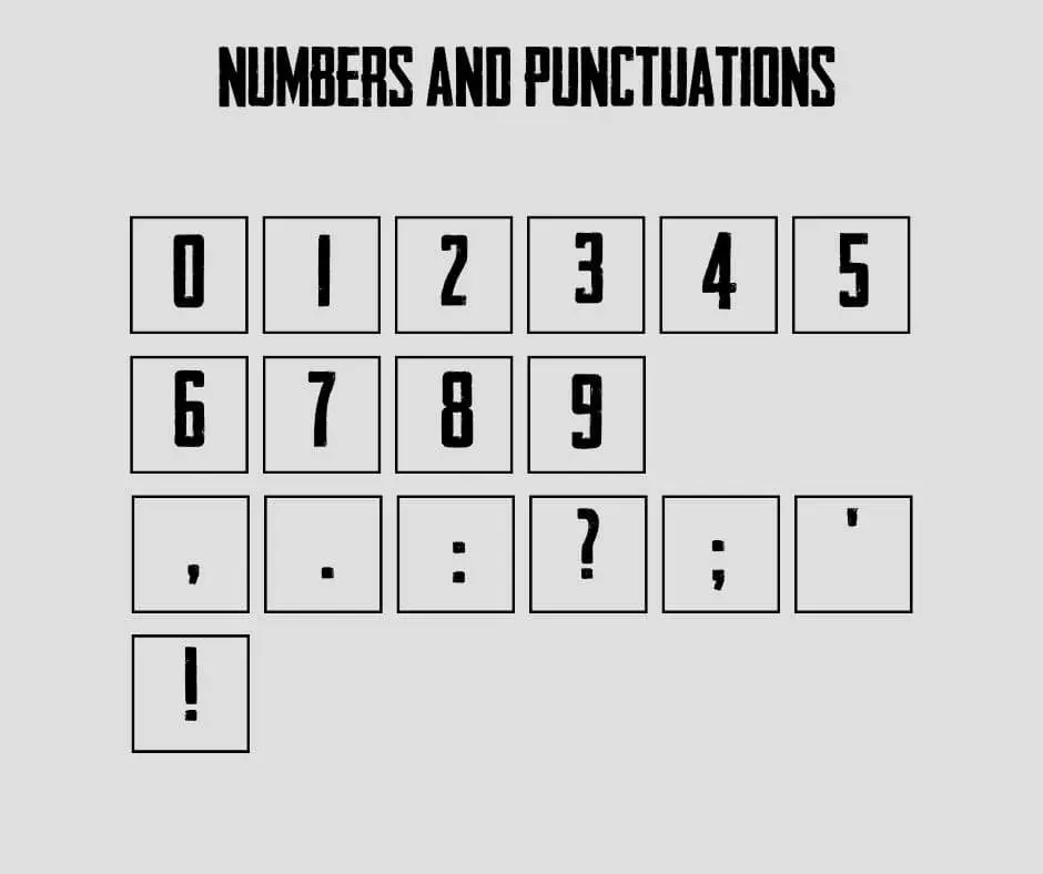 PUBG Font Numbers and Symbols