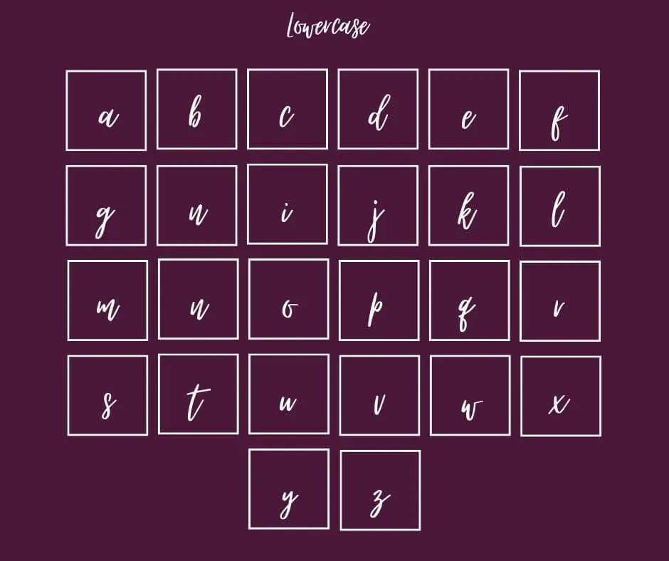 Virtual Script Font lowercase Letters