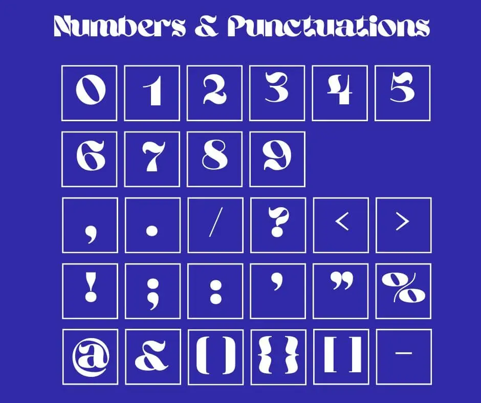 Ahsing Font Numbers & Punctuations