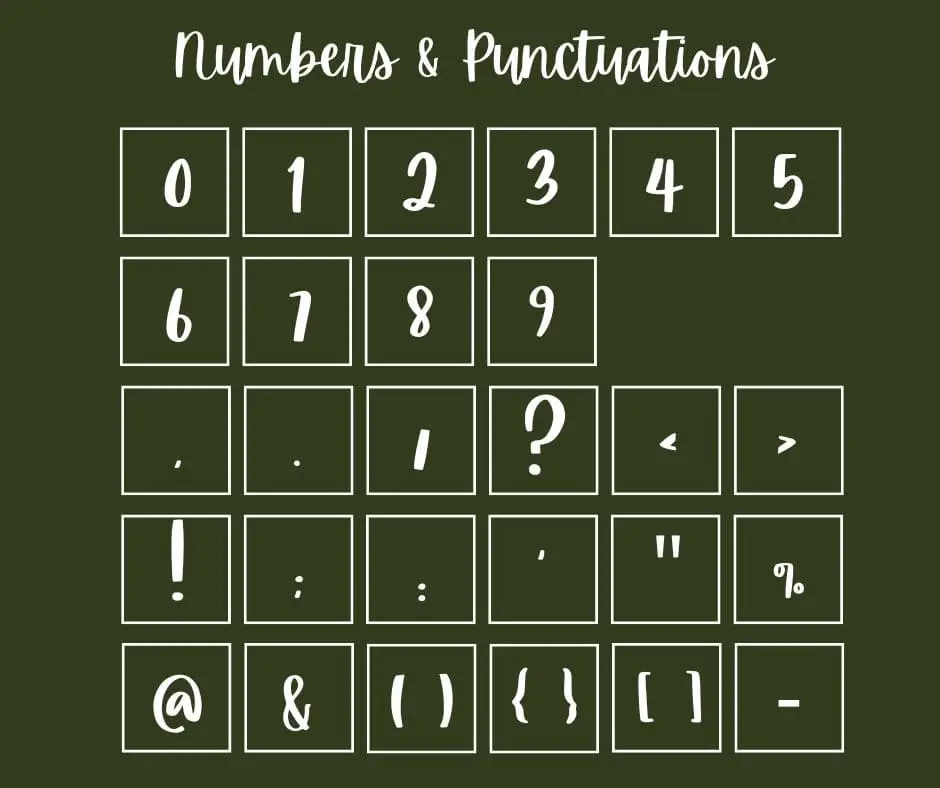 Apricots Font Numbers & Punctuations