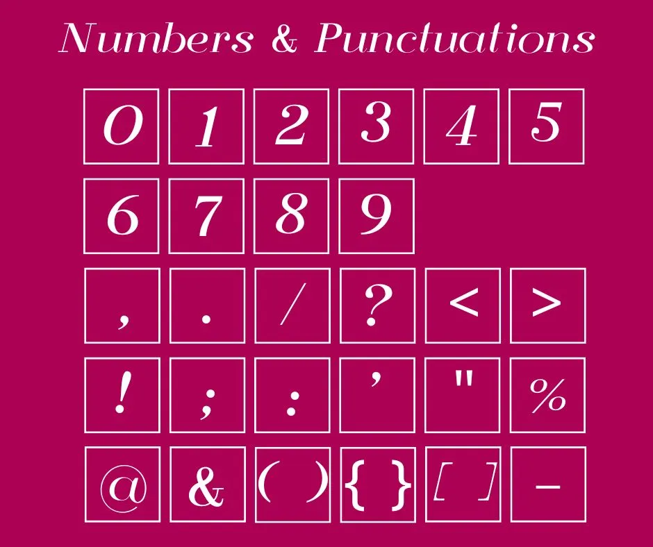 Florence font Numbers And Symbols