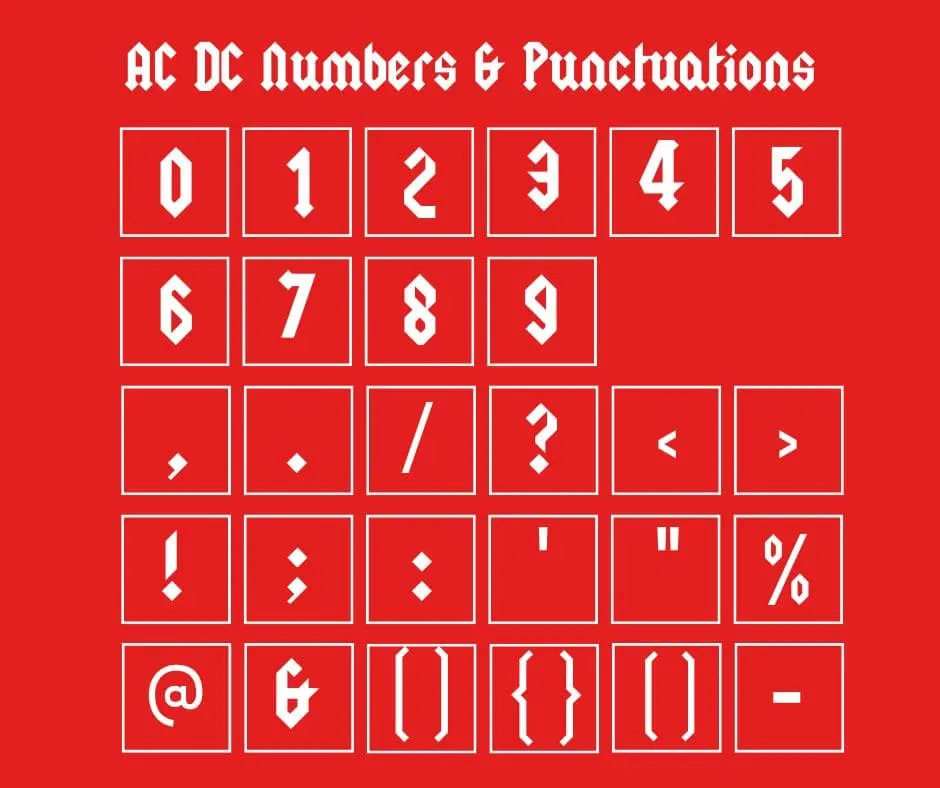 AC DC Font Numbers & Punctuations
