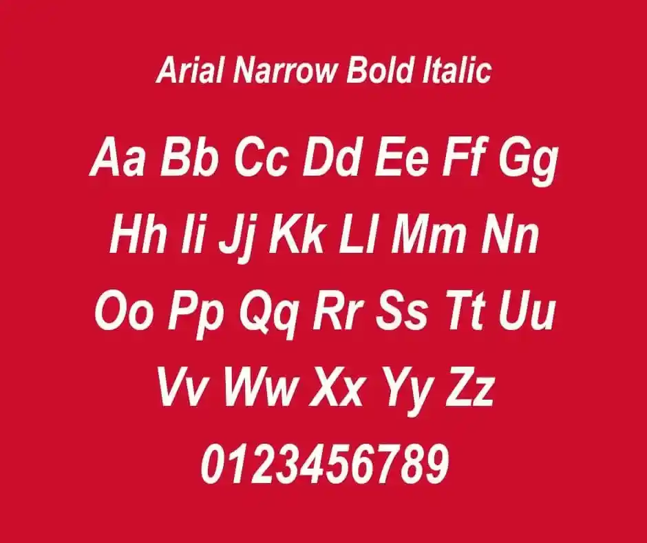 Arial Narrow Bold Italic Font