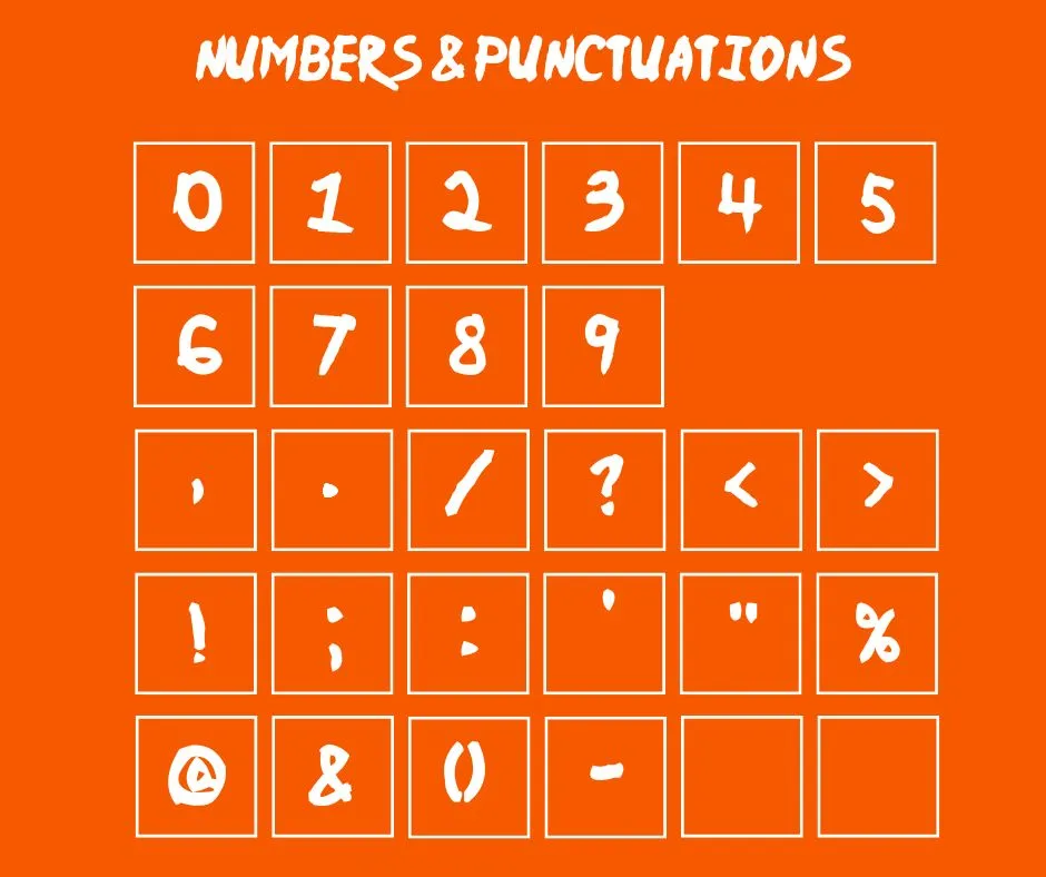 Naruto font numbers & punctuations