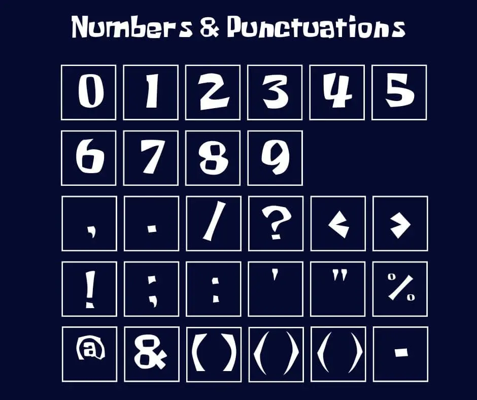 SpongeBob Font Numbers & Punctuations