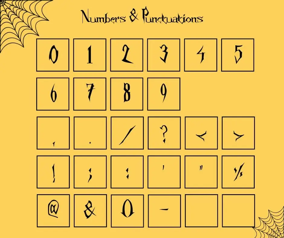 Witch font Numbers & Punctuatons